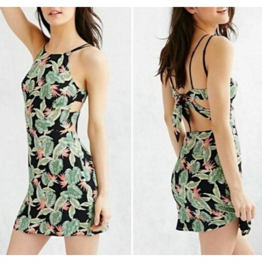 For Love & Lemons Tropical Palm Mini Dress Large Birds of Paradise Resort Vacay